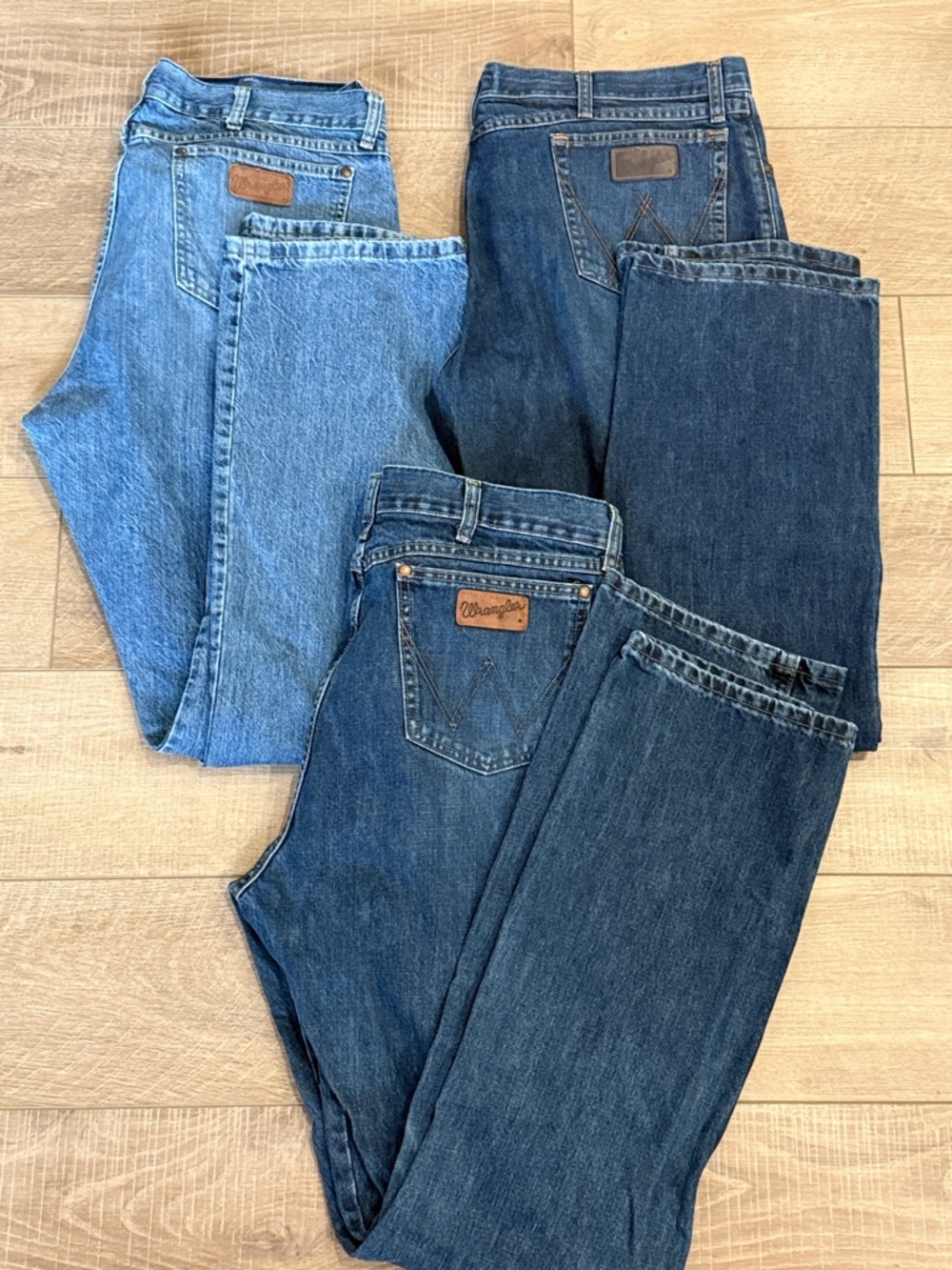 Wrangler Men's Jeans Trio - Light and Dark Blue Denim 38x36